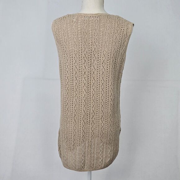 Valerie Stevens Women’s M Beige Linen Cotton Sleeveless Longline Cardigan Vest - Picture 3 of 14